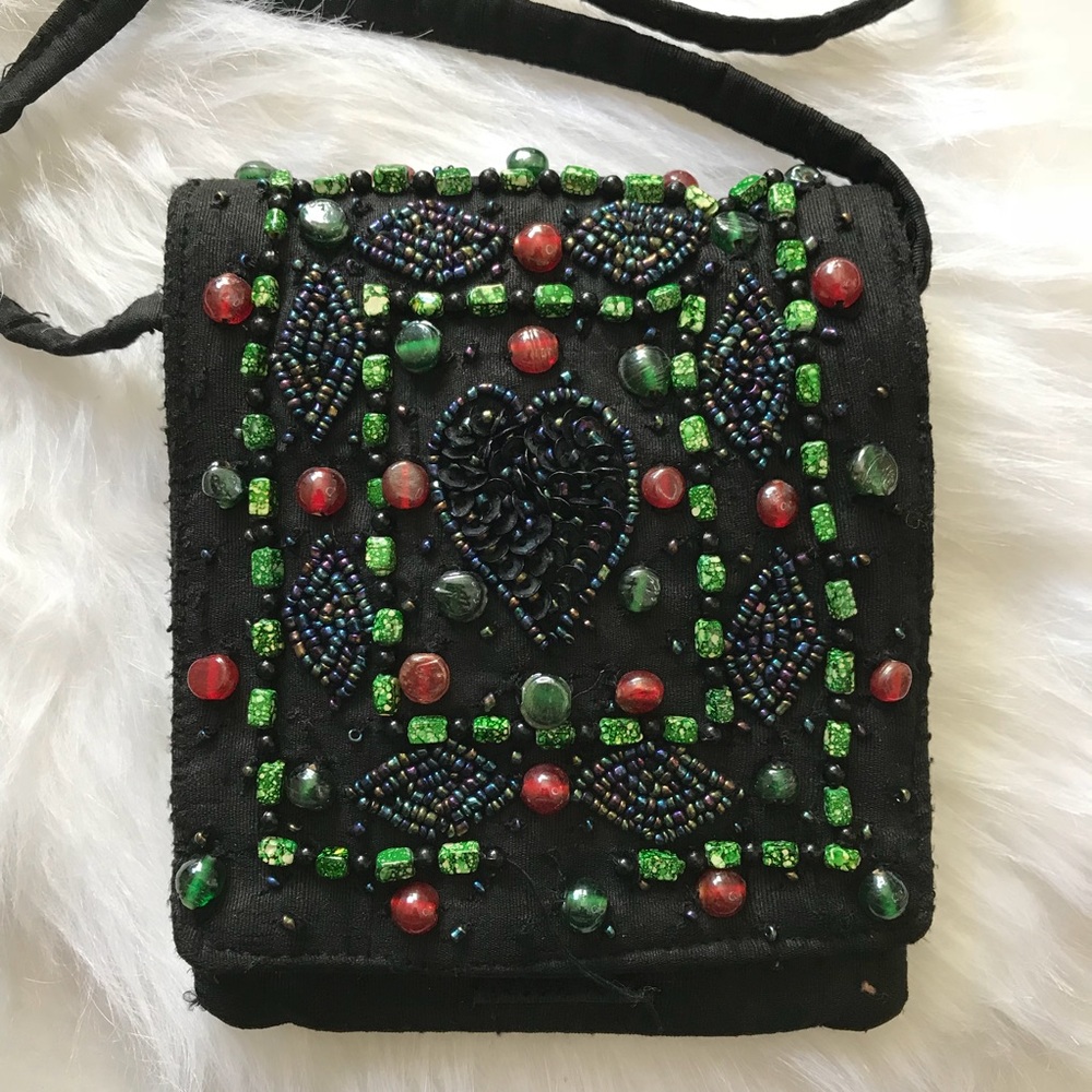 BLACK BEADED MINI CROSSBODY BAG